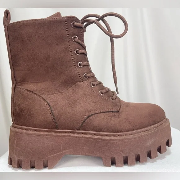 Rouge helium brown soft lace up platform combat style boots women’s size 8 - Picture 11 of 16